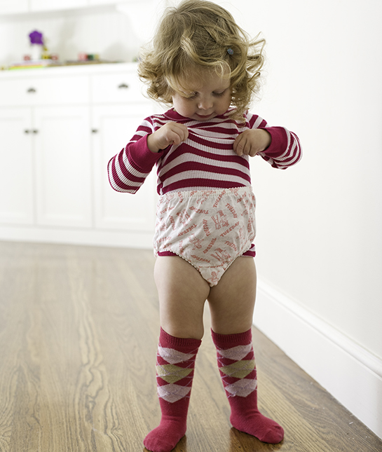 Toddler looking at underwear