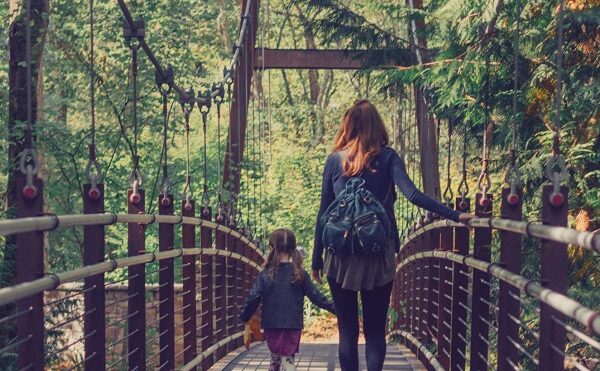 mom and daughter walking