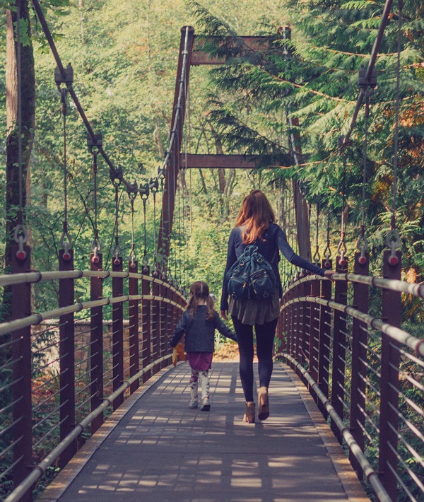 mom and daughter walking