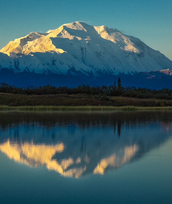 Panoramic view of Mount Denali, previously known as McKinley from Wonder Lake, Denali National Park, Alaska - 28 Aug 2016