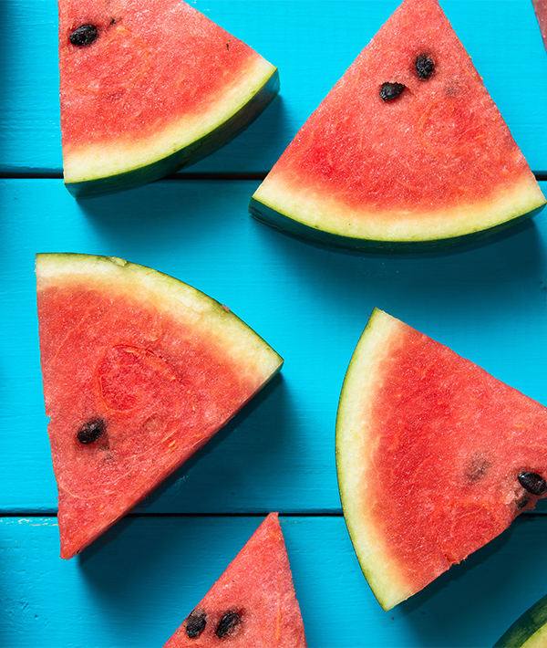 High Angle View Of Watermelon Slices On Table