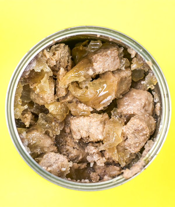 Opened can of beef dog food