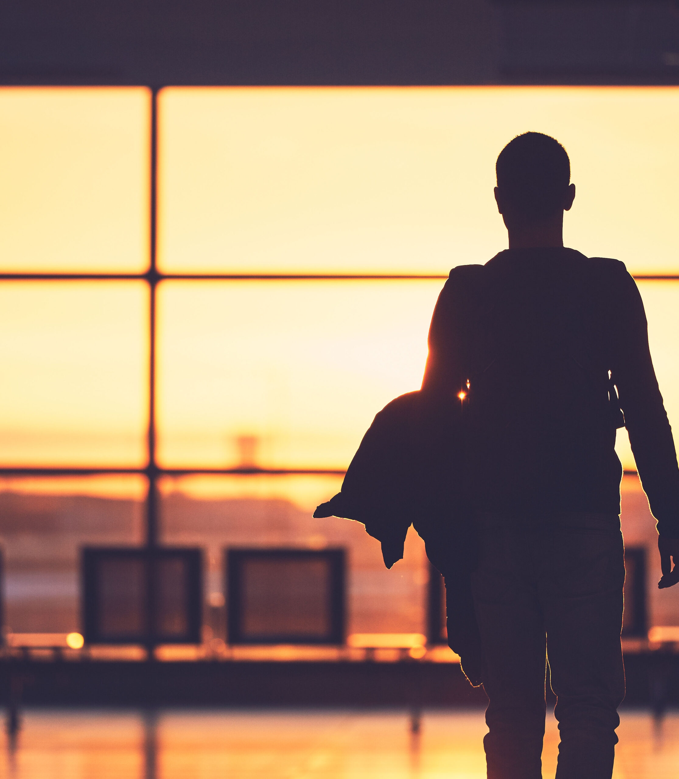 Airport terminal at the sunset