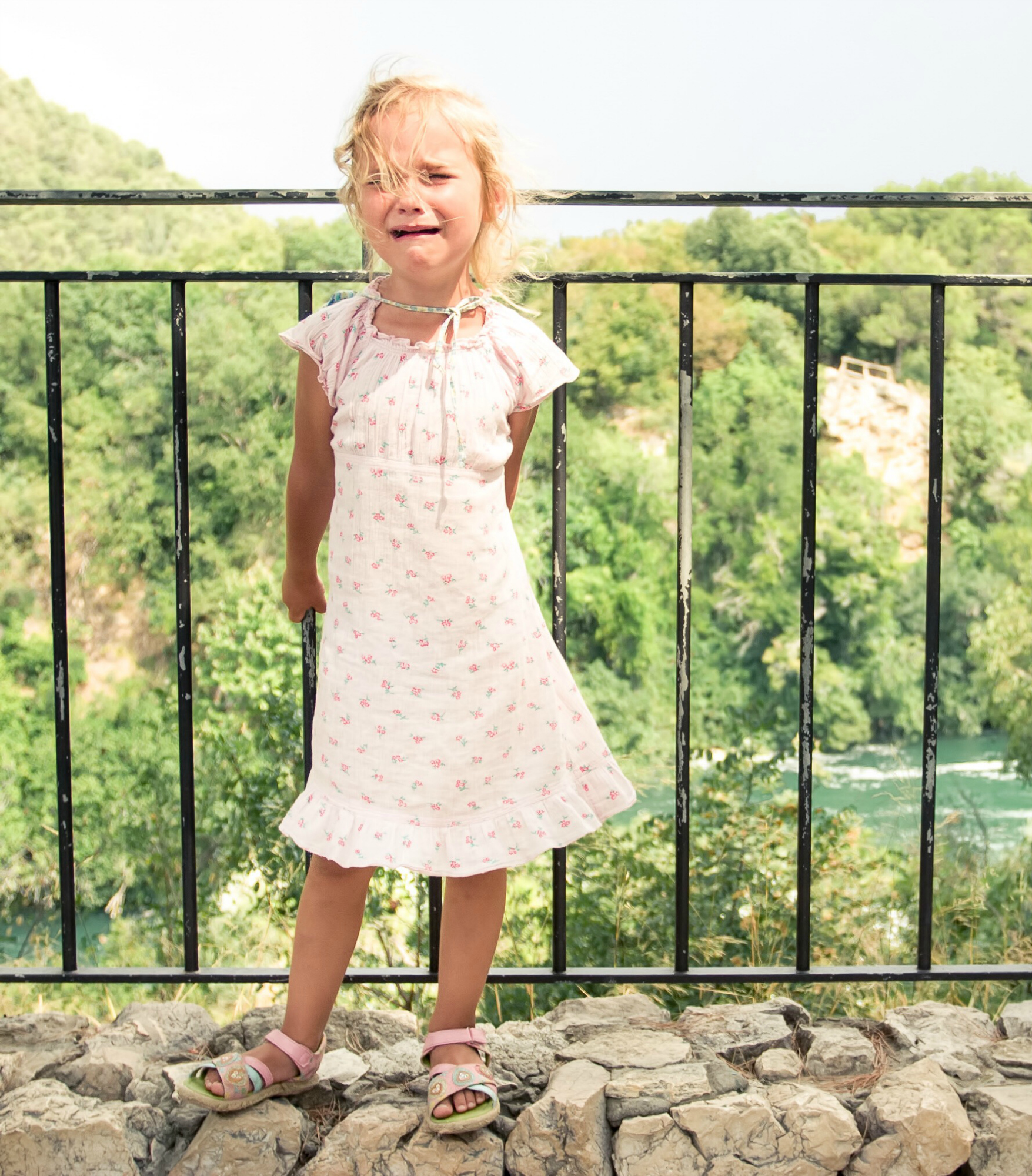 Little girl crying for break long walking