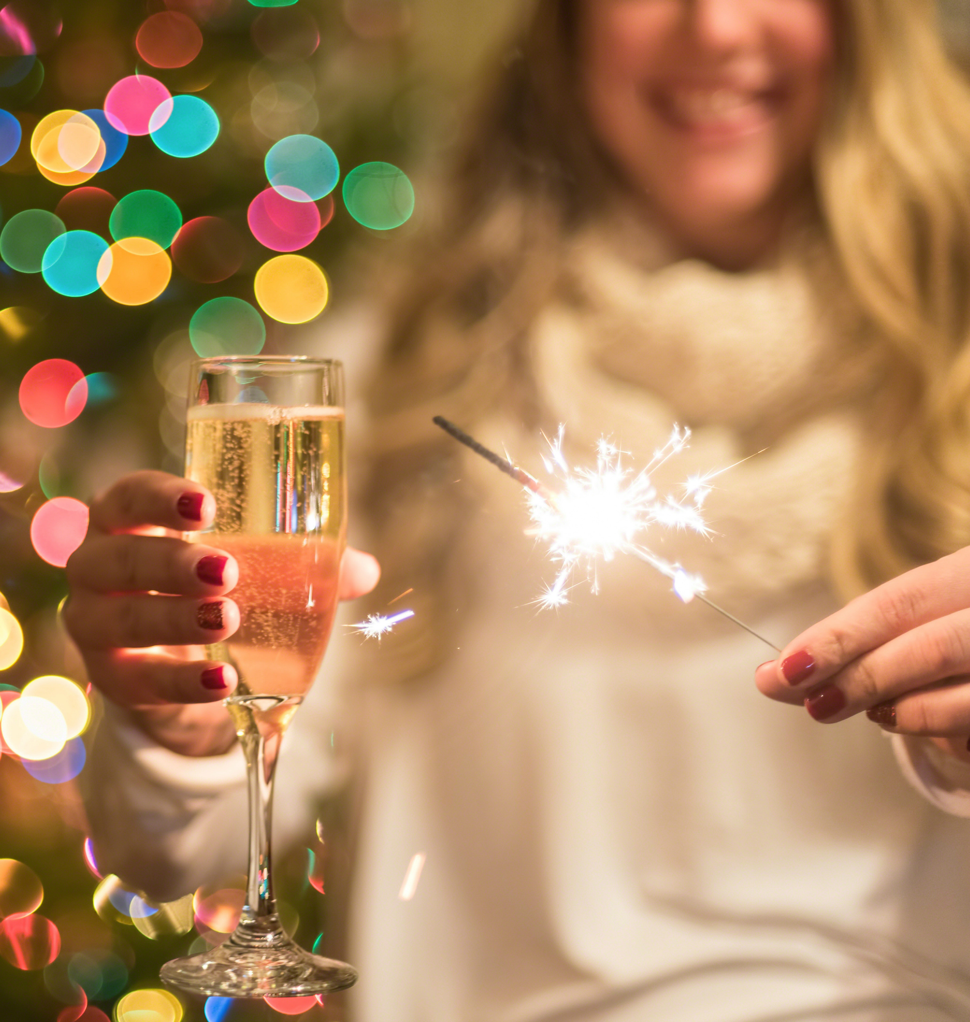 Holiday celebration with champagne and sparklers
