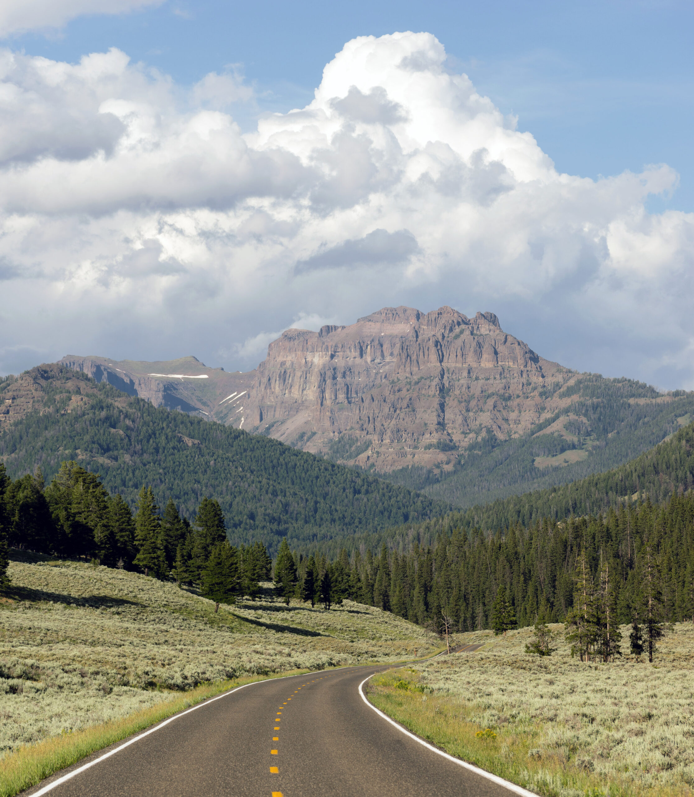 Two Lane Road Transportation Yellowstone National Park Wyoming