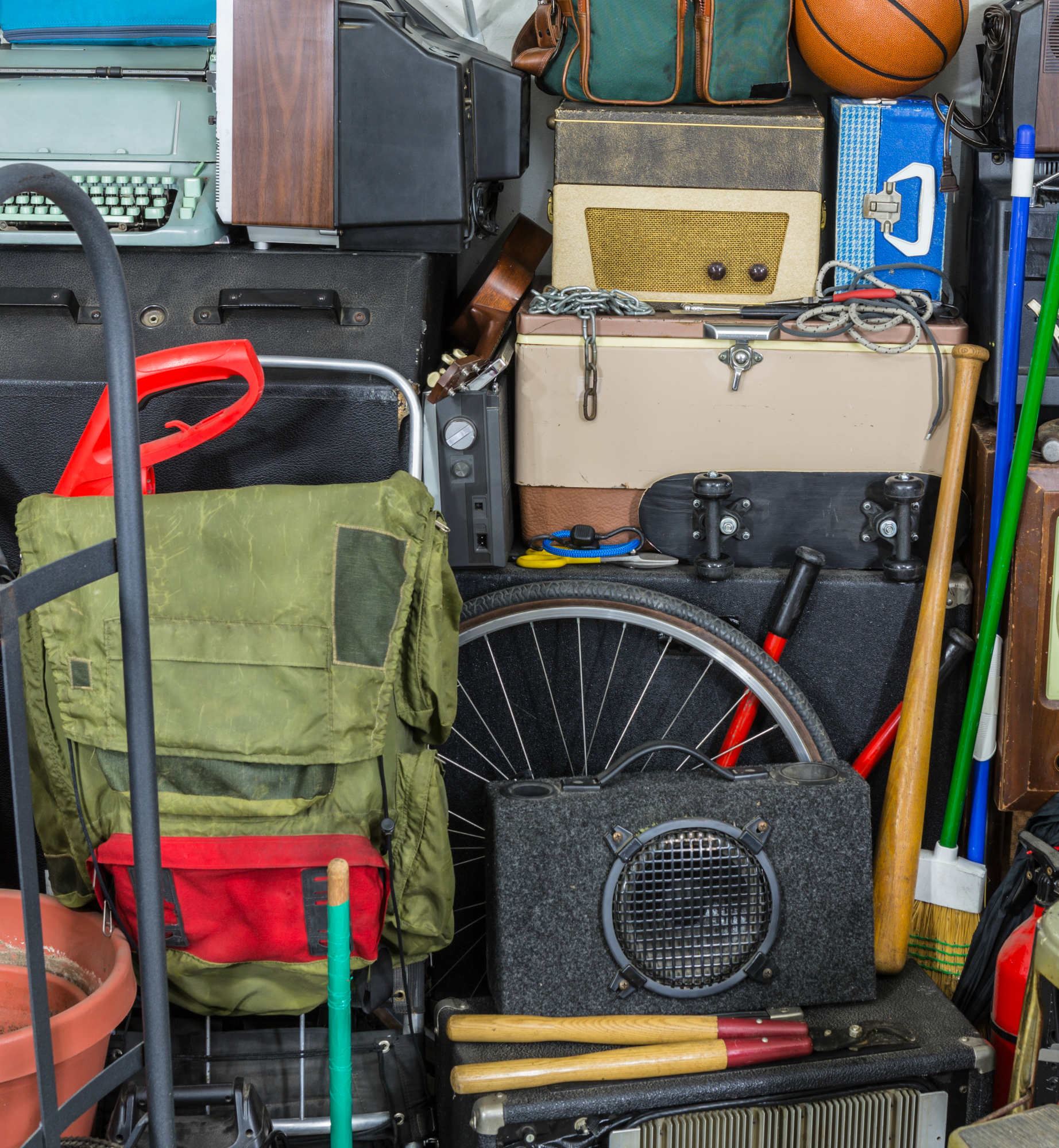 Vintage rummage junk pile storage area mess.