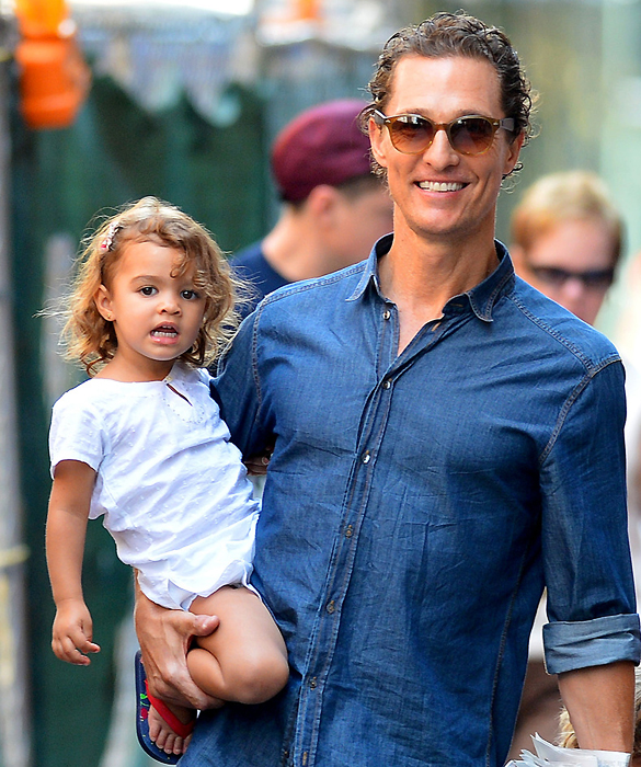CUTE FAMILY ALERT: Matthew McConaughey spends the day out and about in Tribeca with pregnant wife Camila Alves and children Levi and Vida