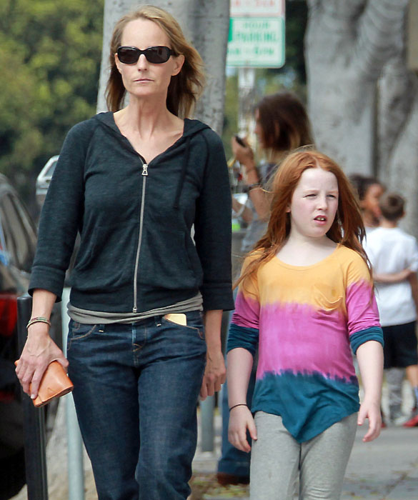 **EXCLUSIVE** Helen Hunt takes a walk with her daughter, Makena Lei Gordon Carnahan and partner Matthew Carnahan, in Los Angeles