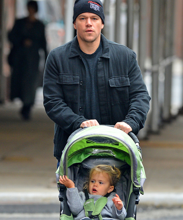 Matt Damon takes his youngest daughter, Stella Damon, for a stroll in SoHo in New York City