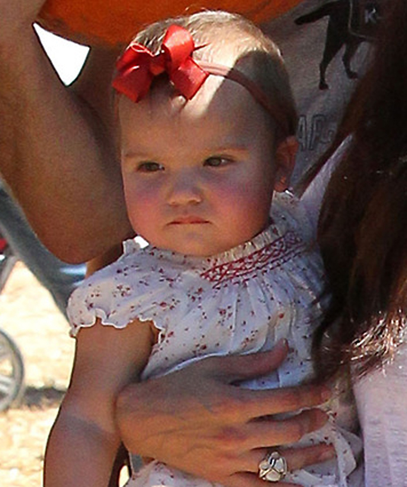 Roselyn Sanchez dotes over baby daughter Sebella as she takes her pumpkin shopping for her first Halloween with husband Eric Winter