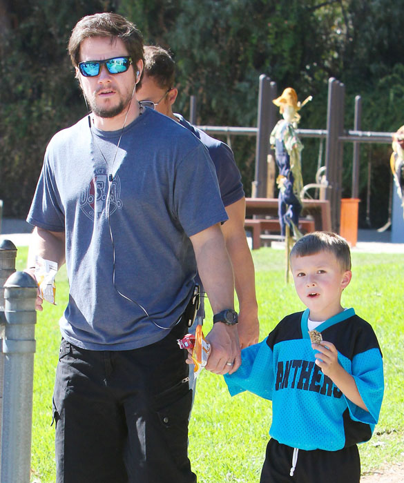 Actor Mark Wahlberg picks son Michael up from practice in Los Angeles