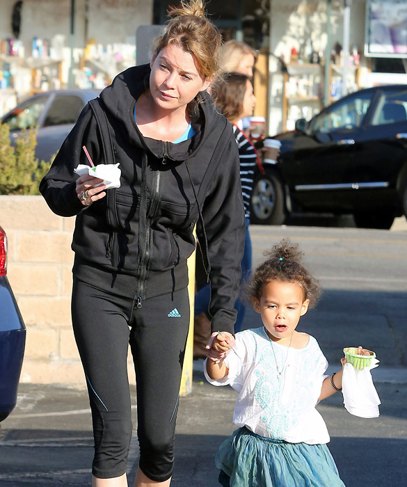 Actress Ellen Pompeo takes her daugher Stella Ivery out for ice cream in Los Angeles
