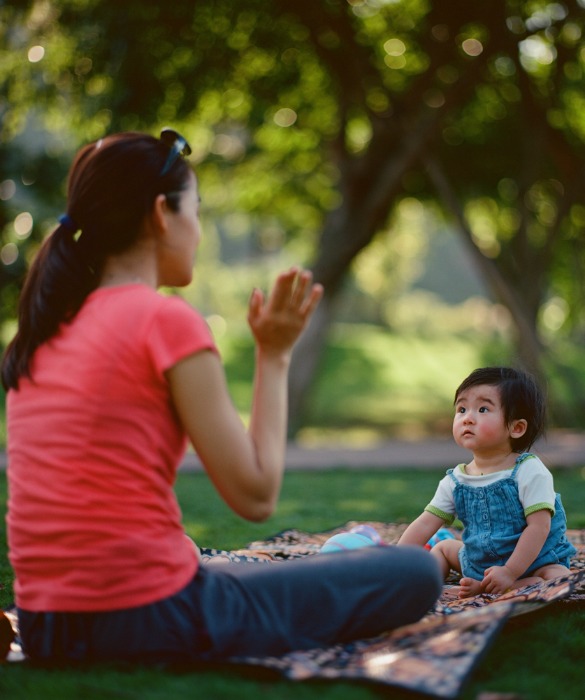 Baby listening to mom's story