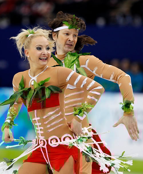 Russia's Domnina and Shabalin perform during ice dance original dance figure skating event at Vancouver Winter Olympics