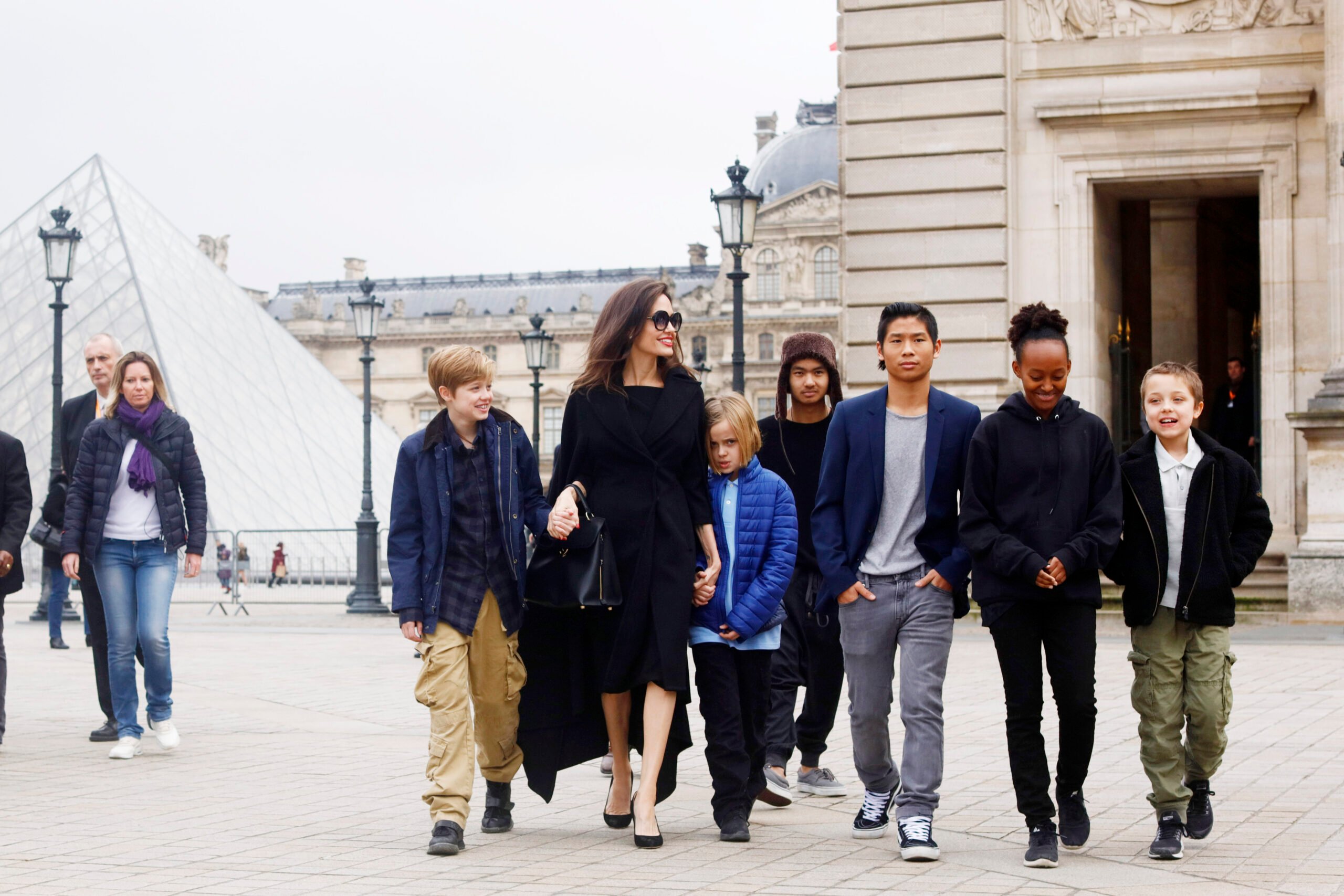 Angelina Jolie with her children visit the Louvre in Paris