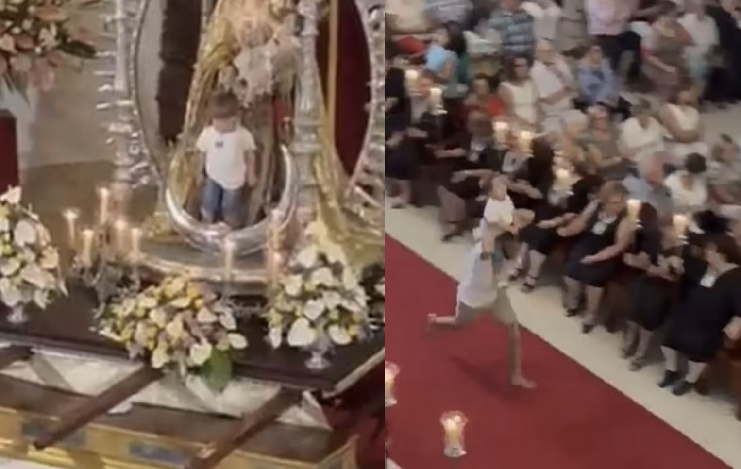 Man running down church aisle