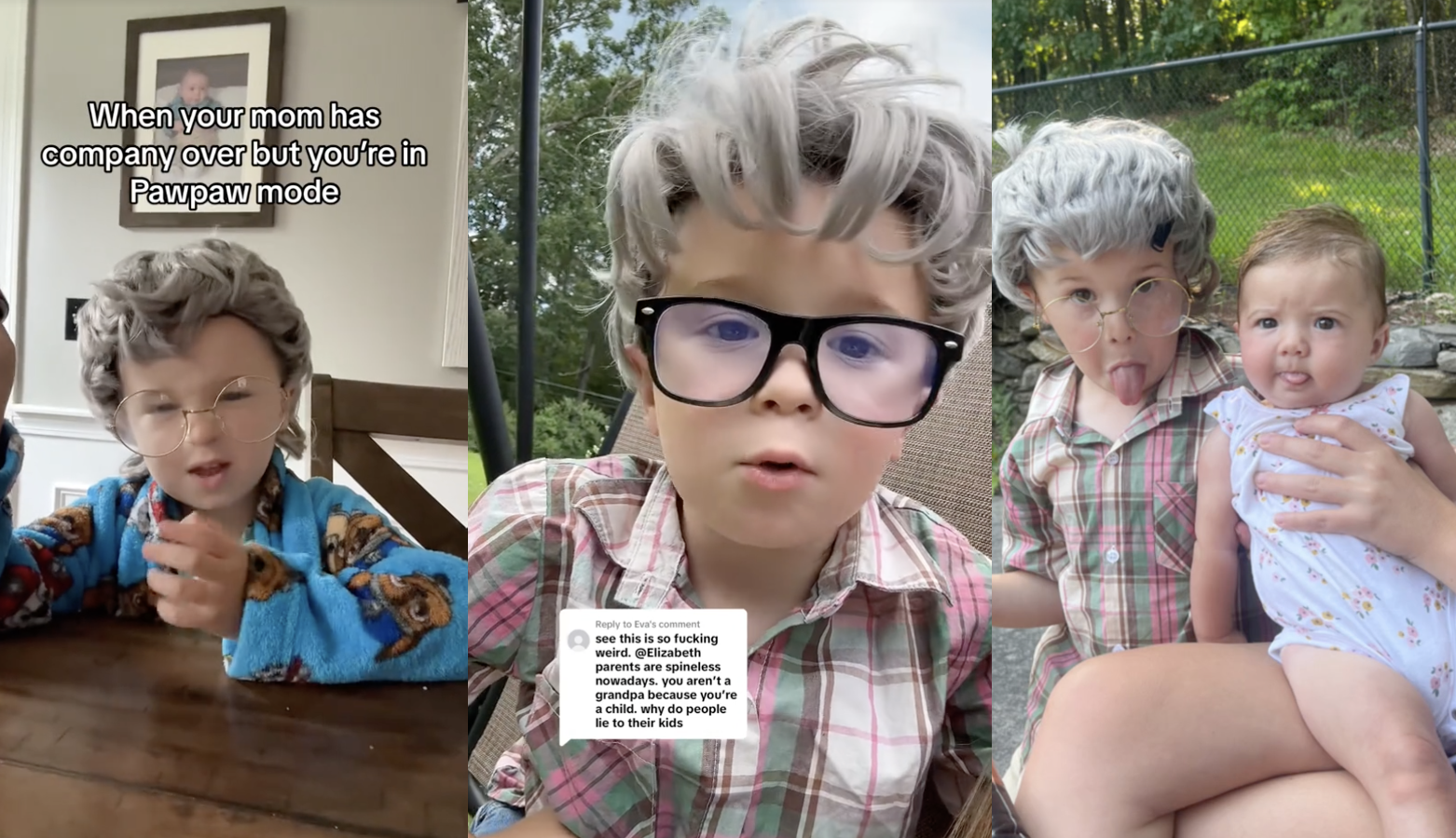 Little boy dressed as "PawPaw"