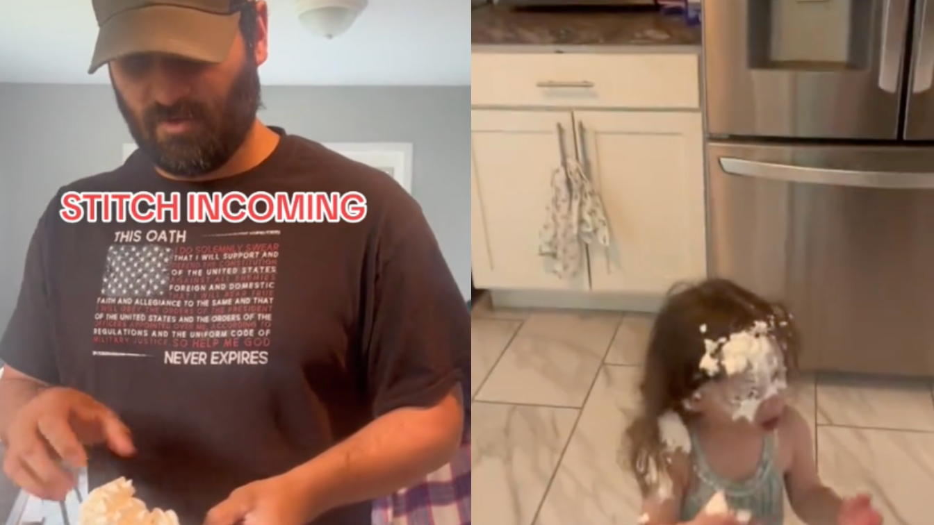 A dad throwing food at his toddler
