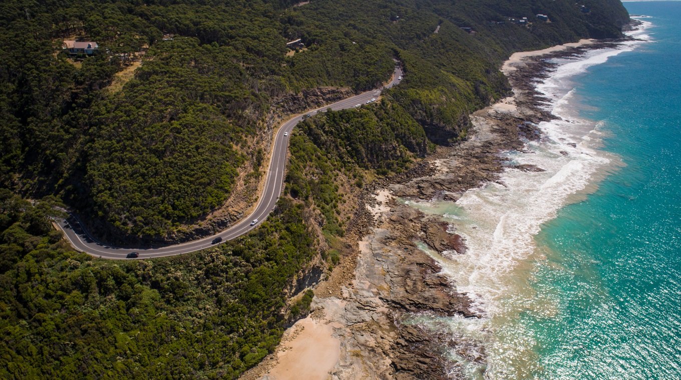 aerial of the Great Ocean Road
