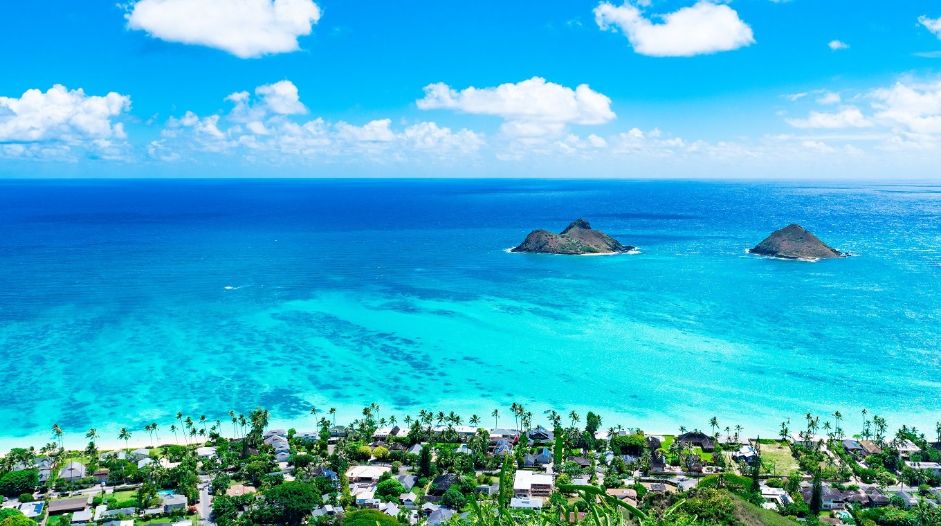 Lanikai Beach as seen from above in Kailua, Oahu, Hawaii