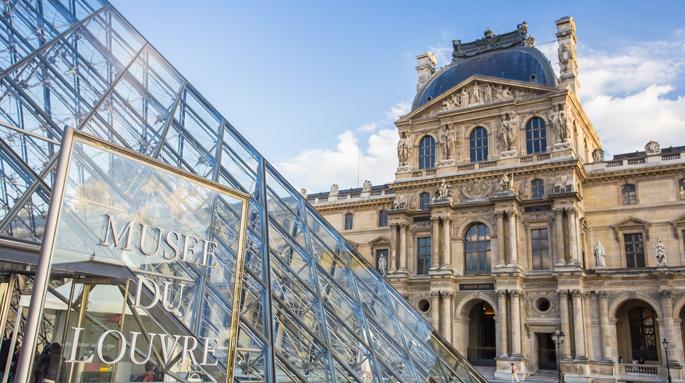 The pyramid at Louvre Museum in Paris, France