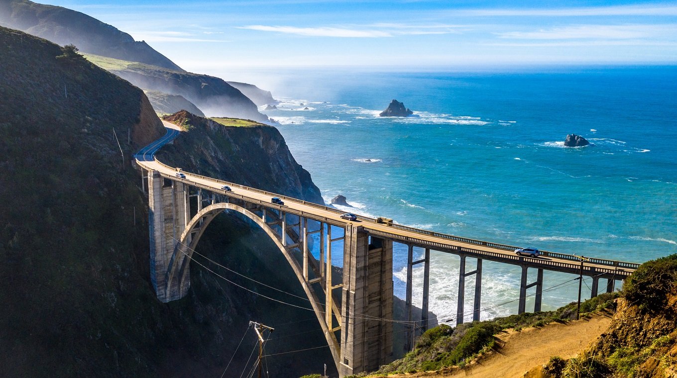 Big Sur Bridge California Ocean Road Costline CA-1 Drone Shot