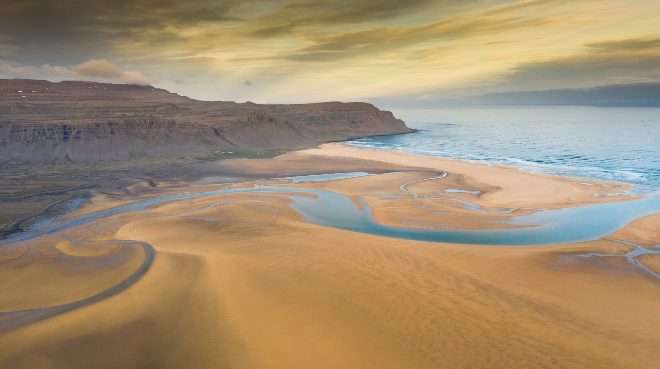 Raudasandur beach at the west fjords of Iceland