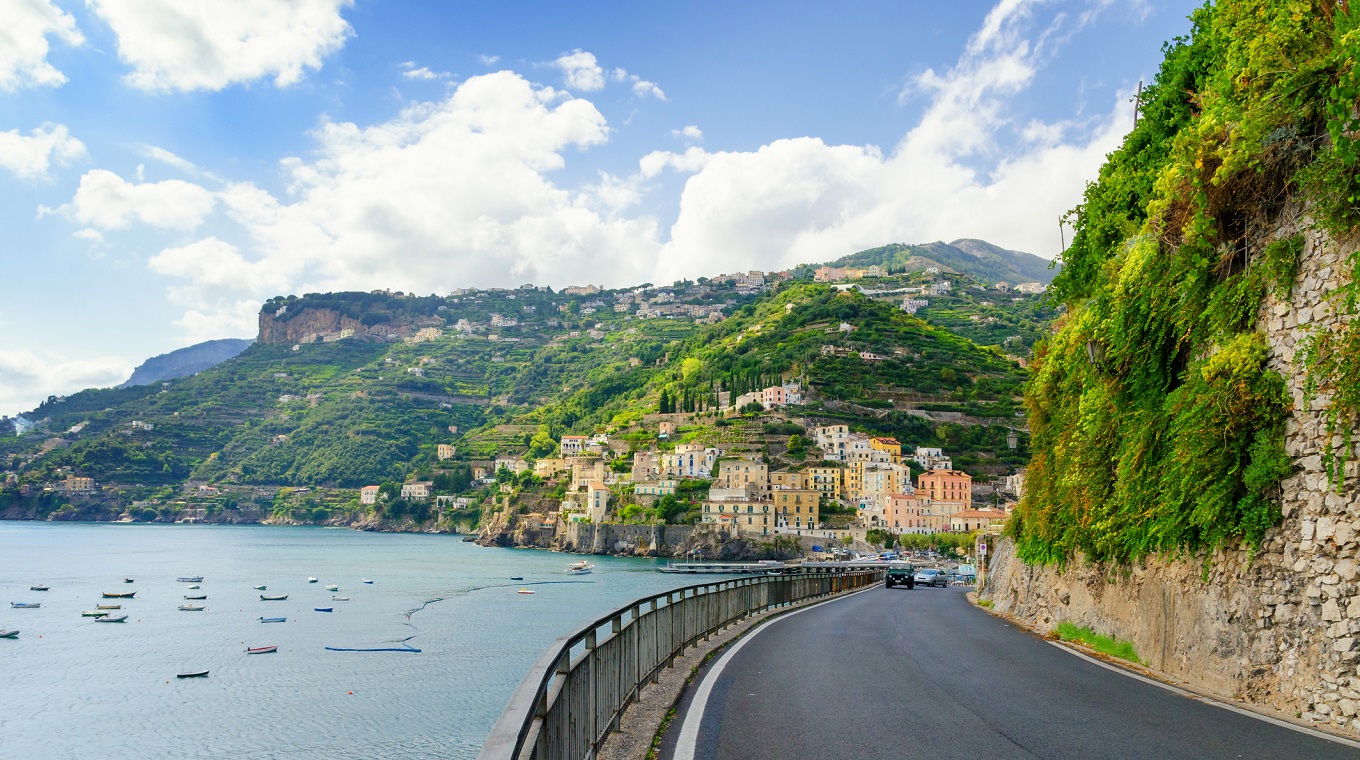 road on Amalfi coast between Maiori and Minori, Campania, Italy