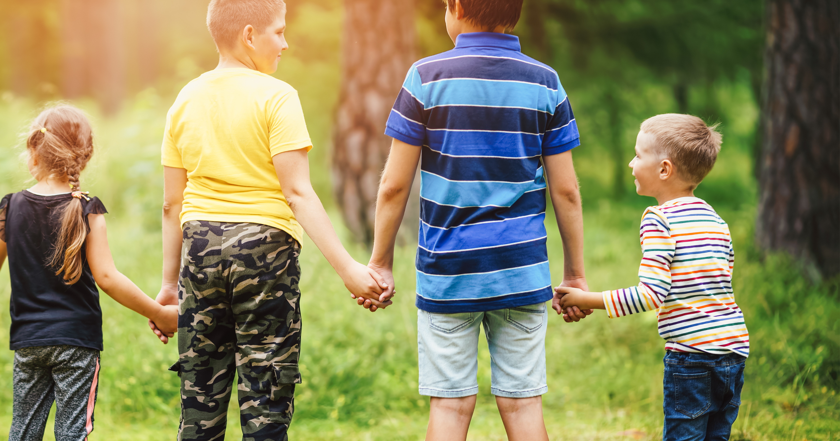 family of kids outside