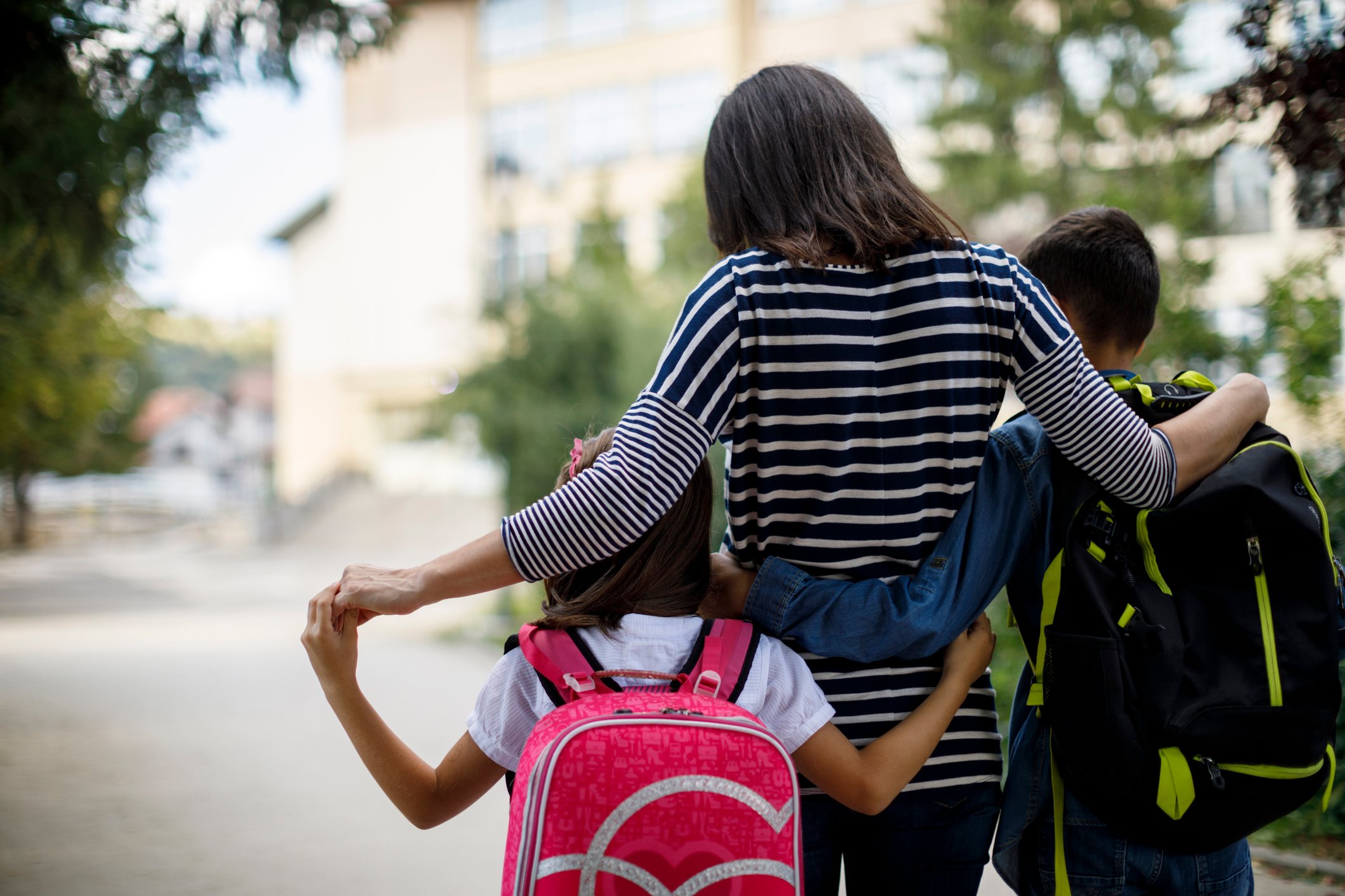 mom two kids at school