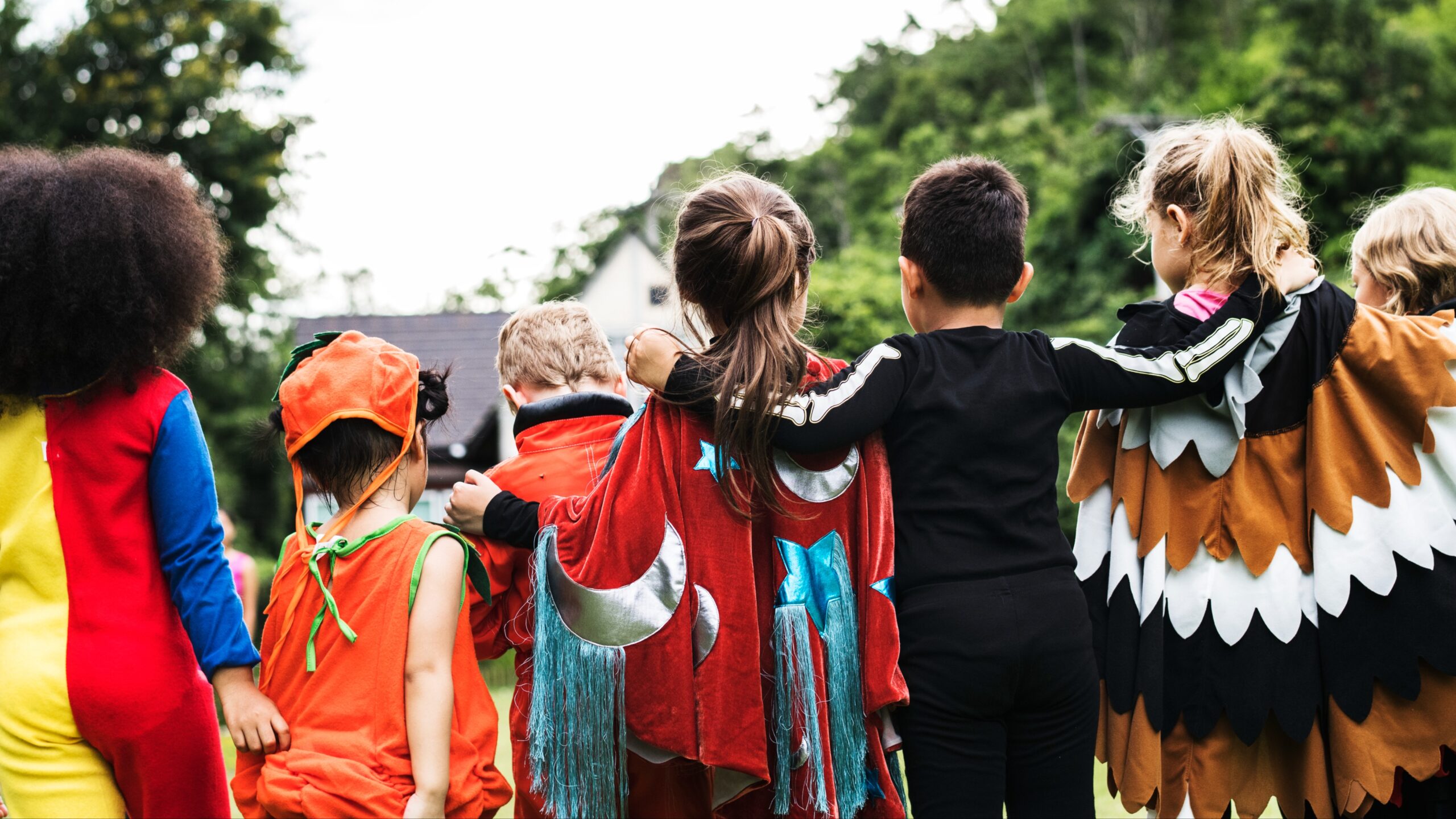 group of kids in Halloween costume