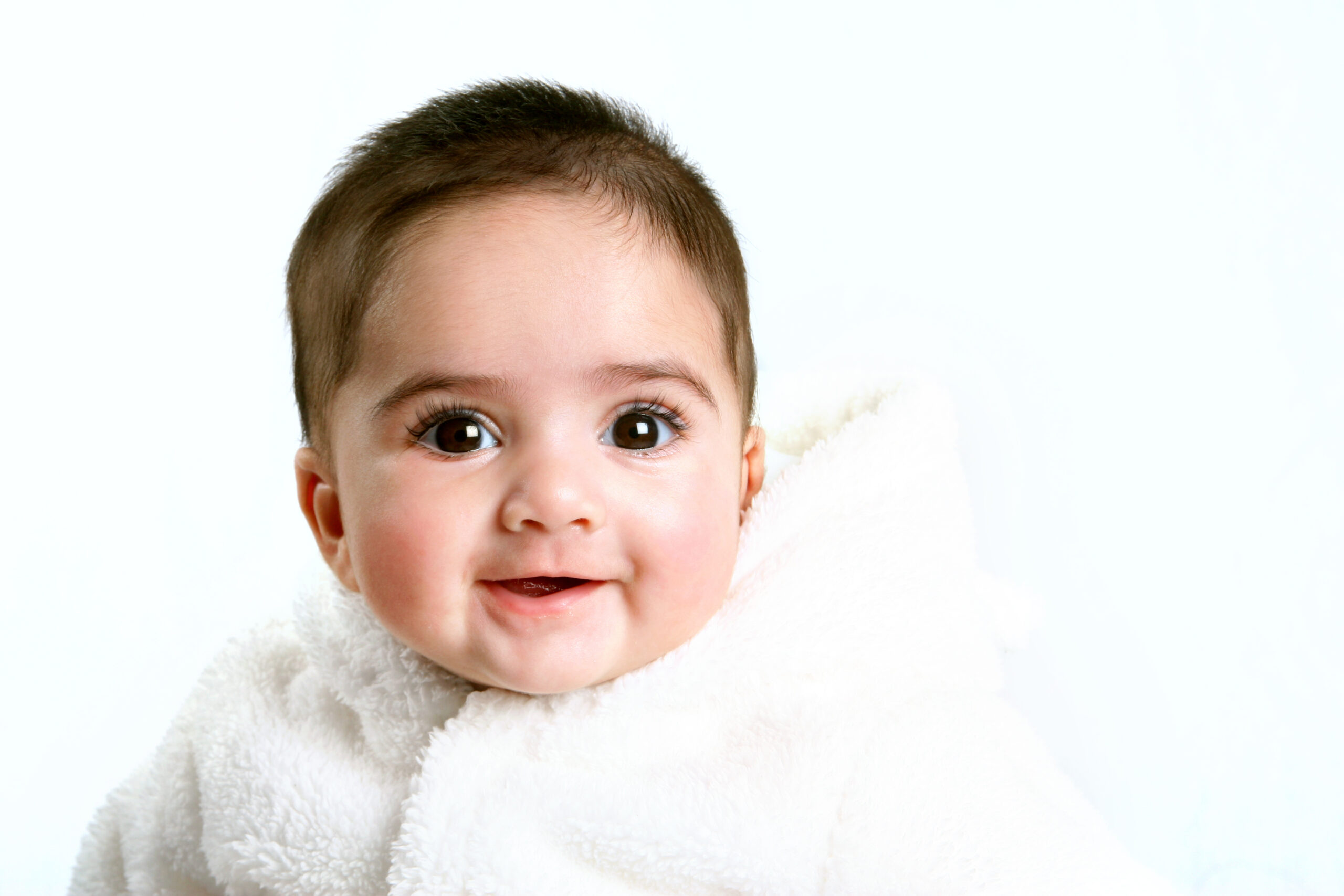 Smiling Baby Girl Wearing Fluffy White Coat