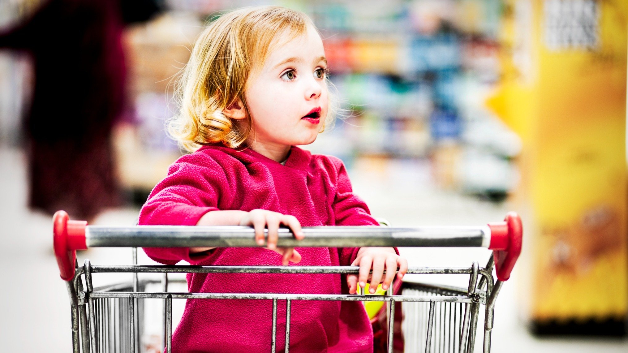 A kid in a shopping cart