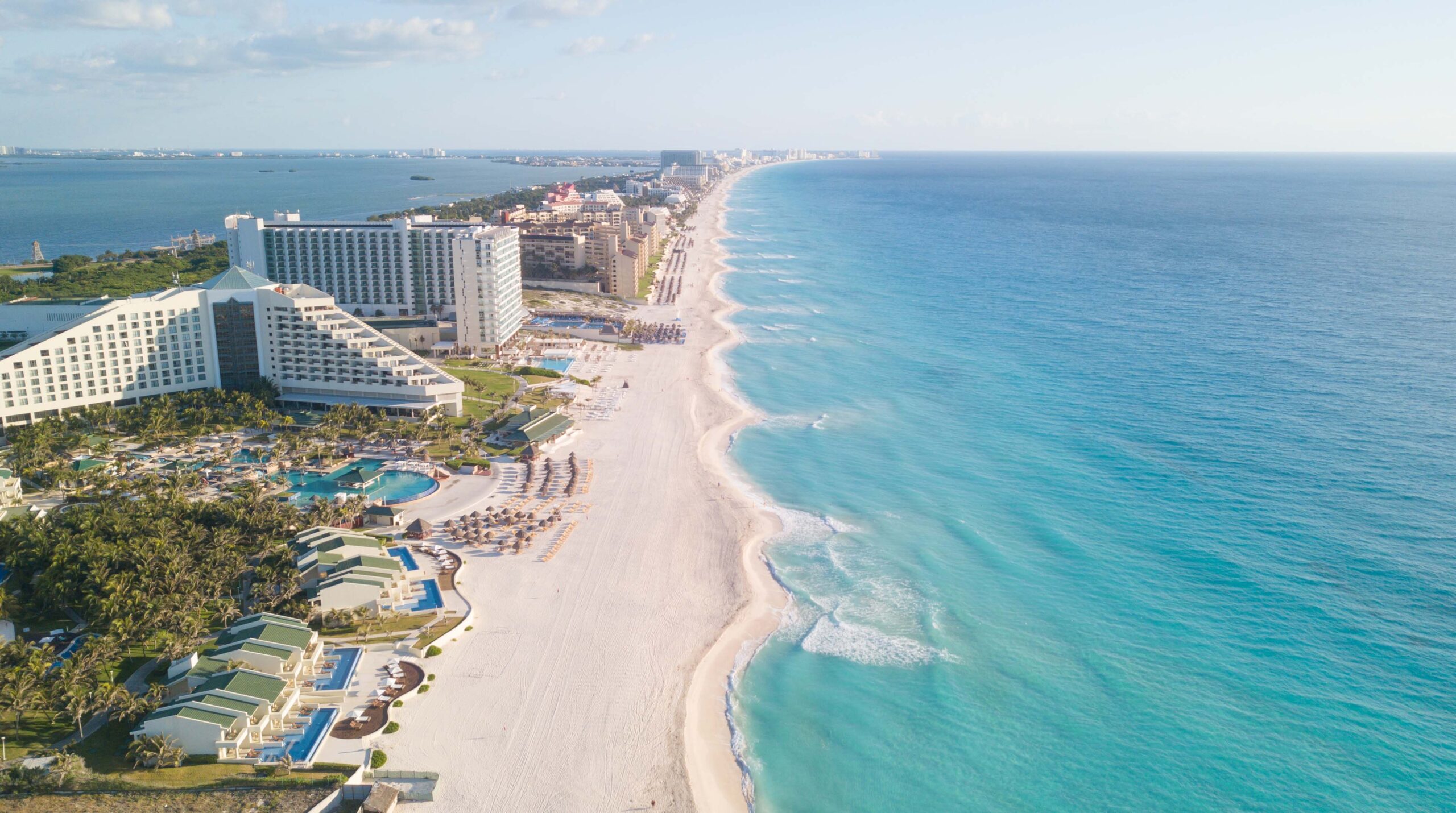 Luxury tropical resort with white sand. Aerial view