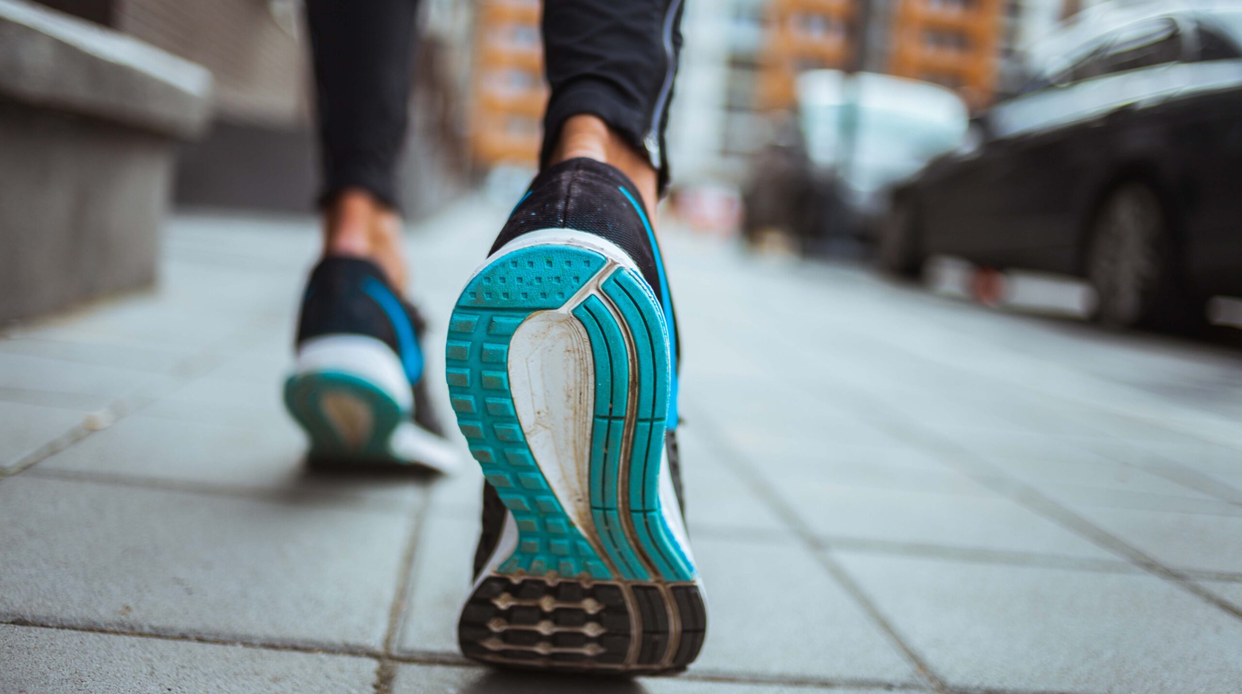 Close up shot of runner's shoes