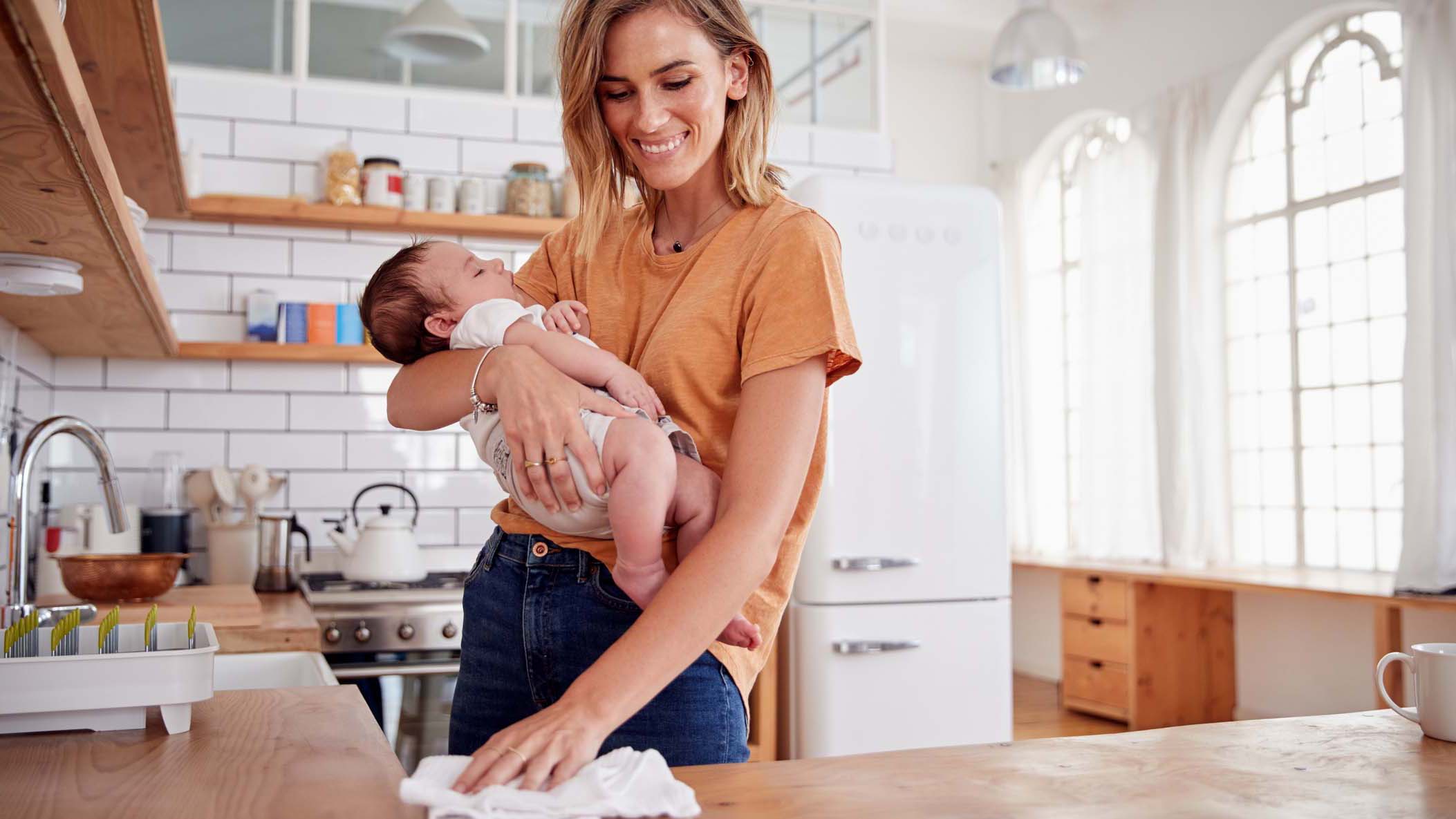 New mom cleaning