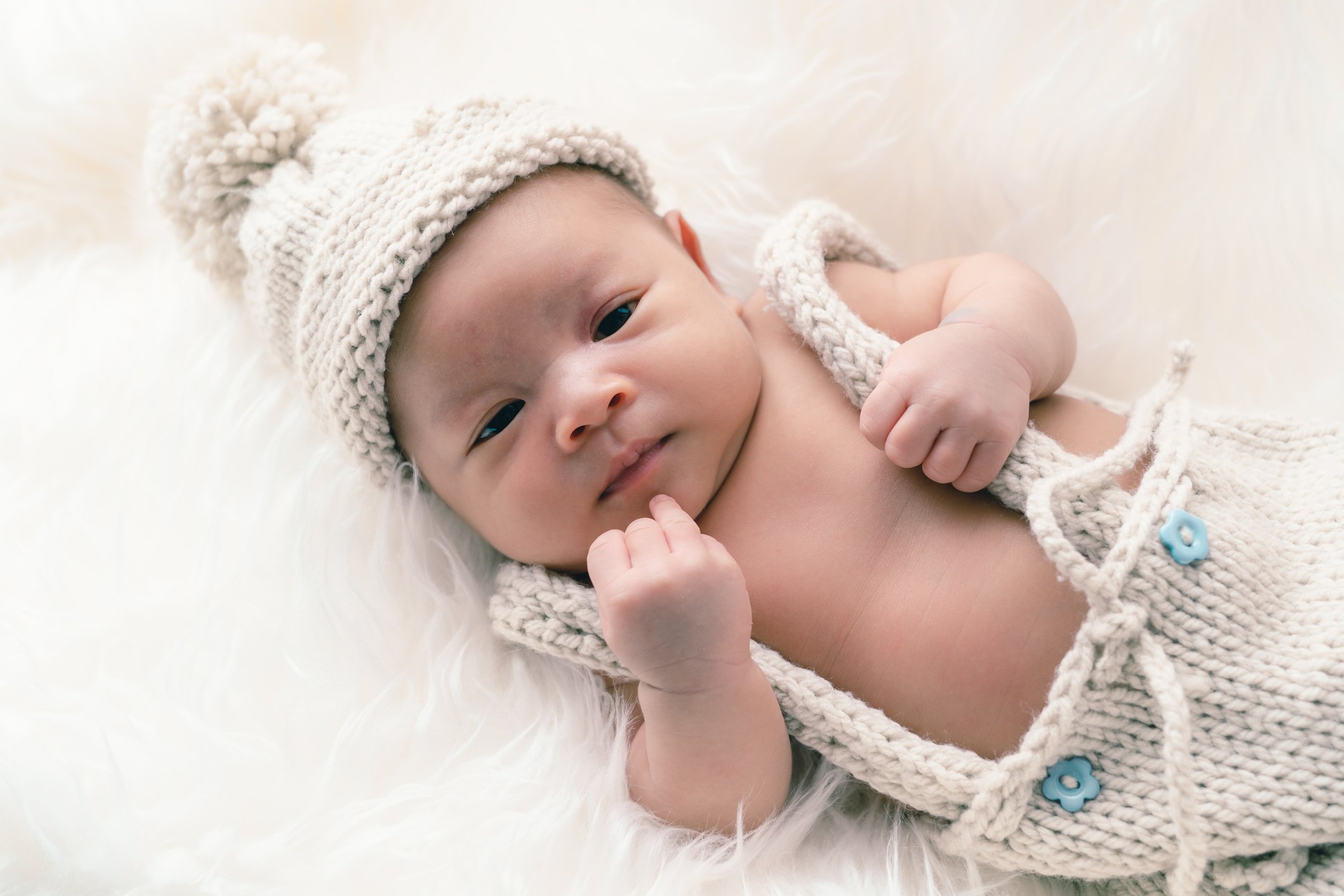 Close up of Asian cute newborn baby