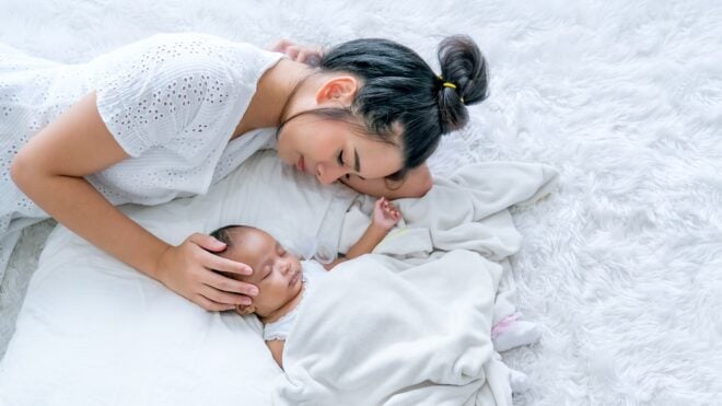mom with newborn baby fourth trimester