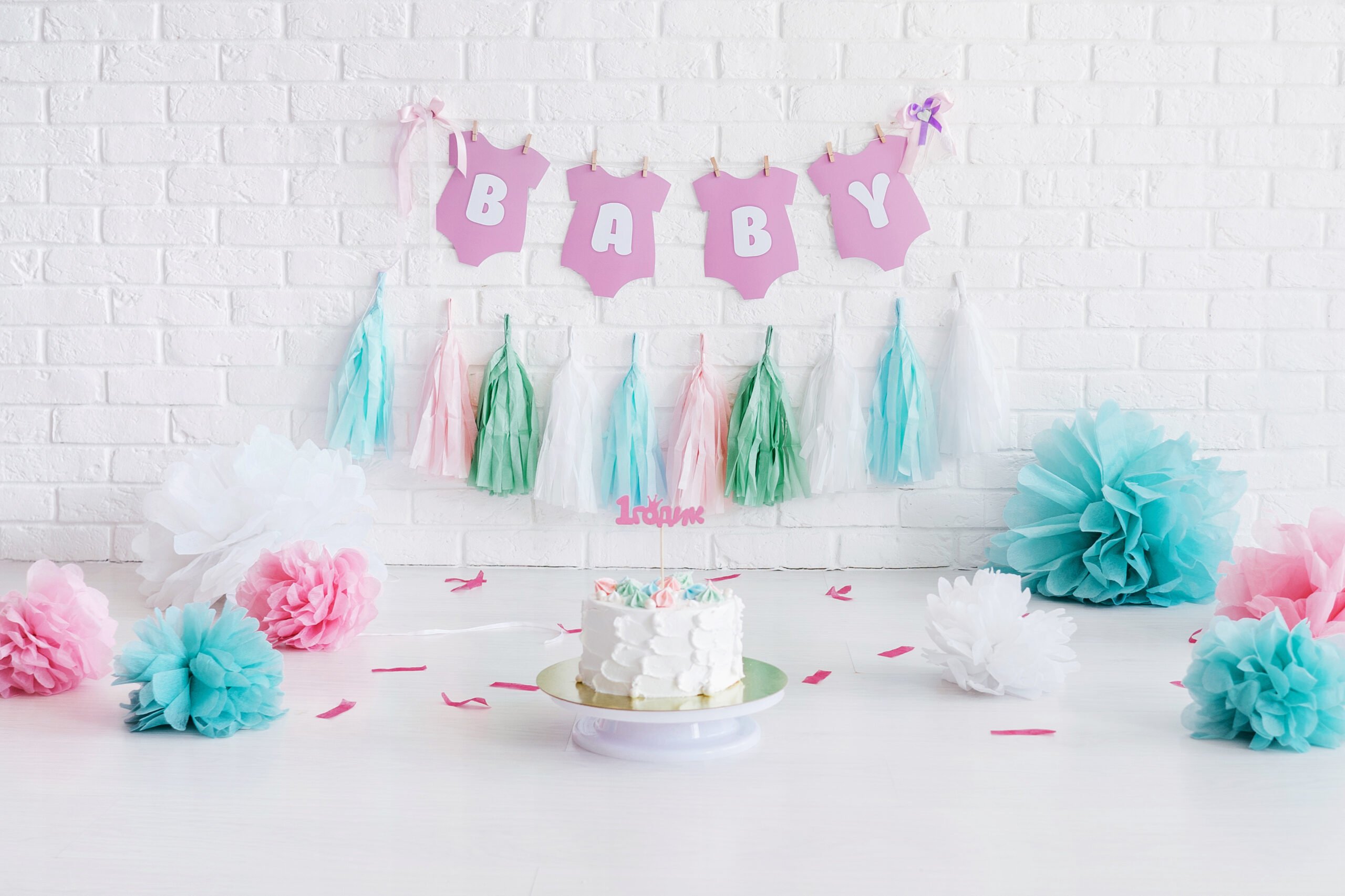 Decorated area for first baby birthday