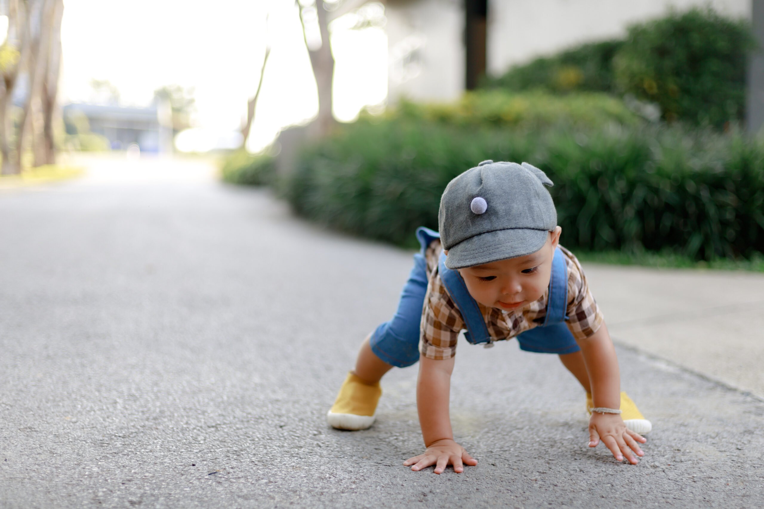 Asia toddler boy kid playing outdoor