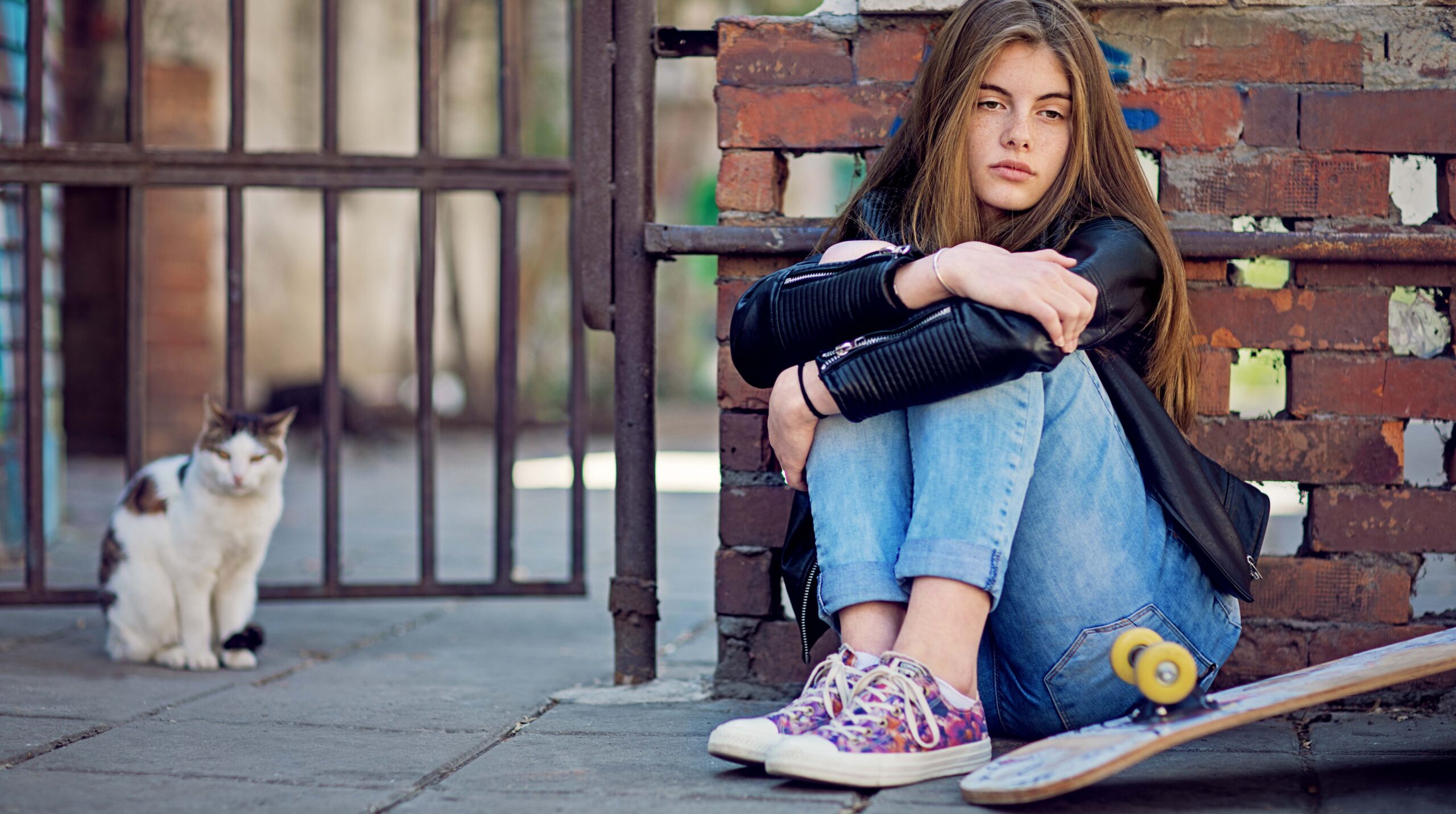 Depressed young girl, looking sad