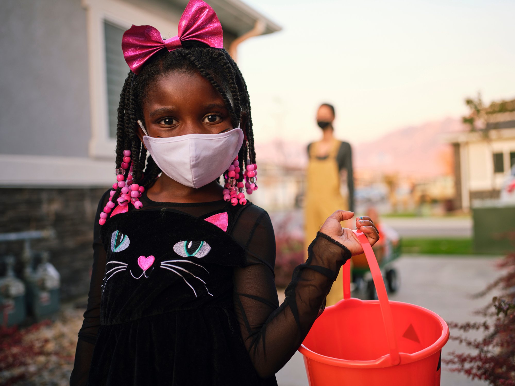 Halloween Children Trick or Treating Wearing Facemasks