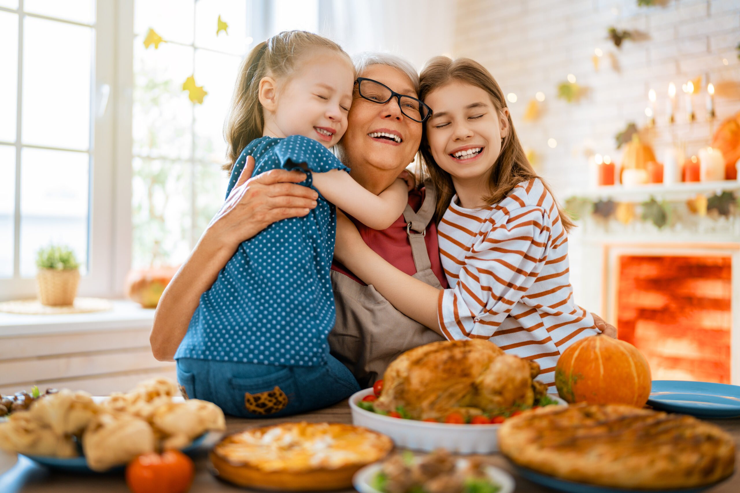 grandmother hugging grandkids