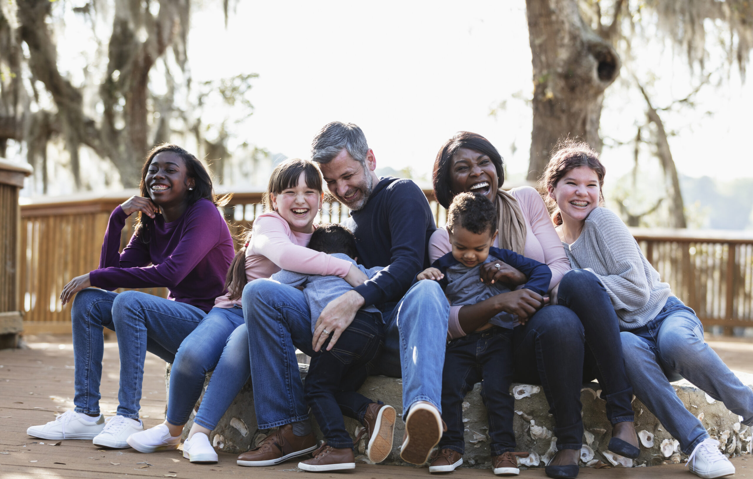 blended family hugging