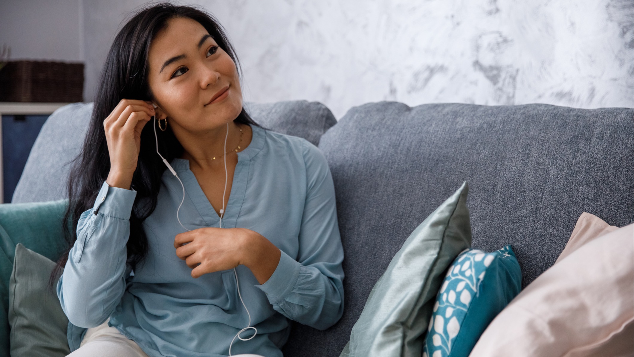 woman listening with headphones