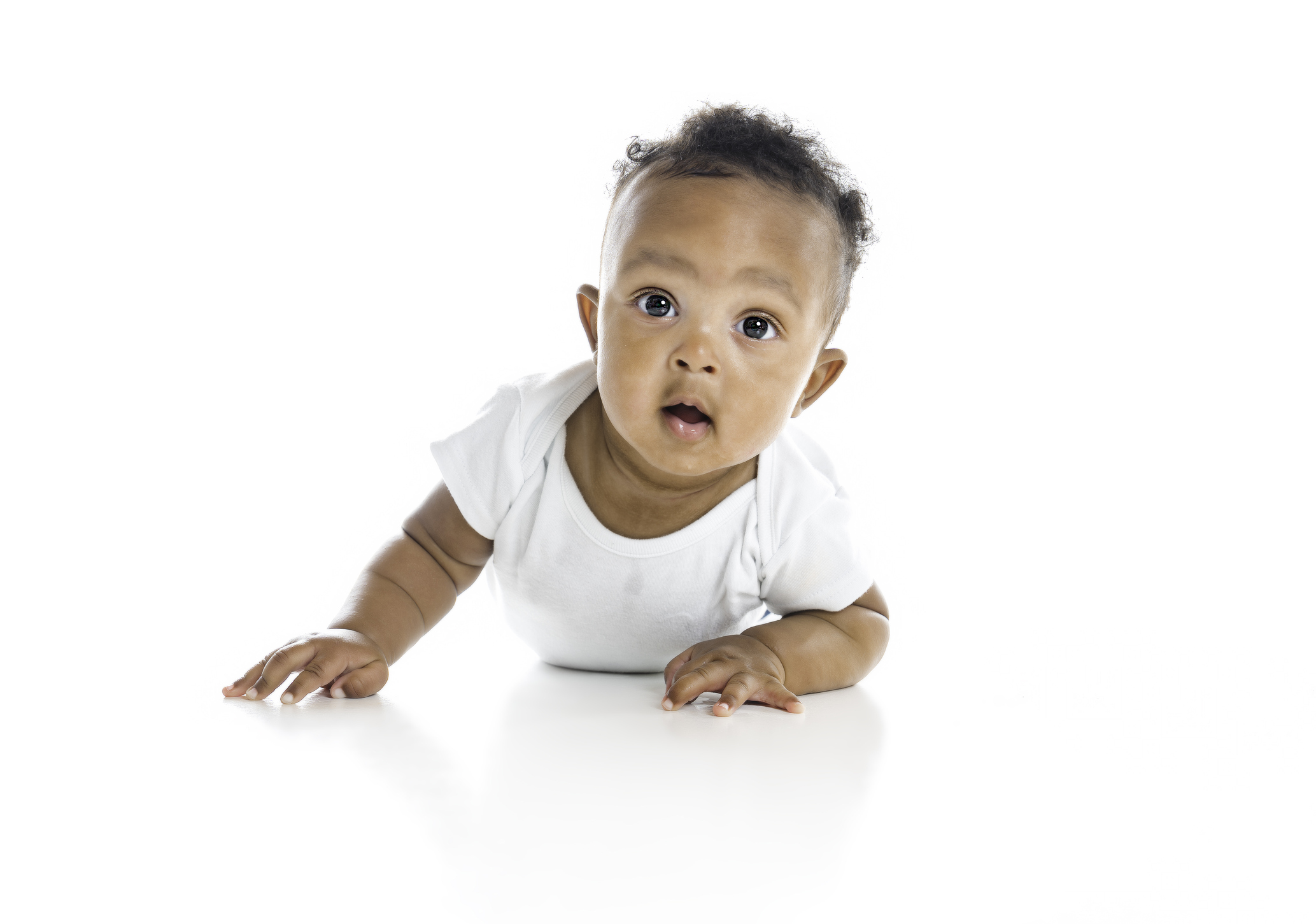 five month old African American baby boy on studio white