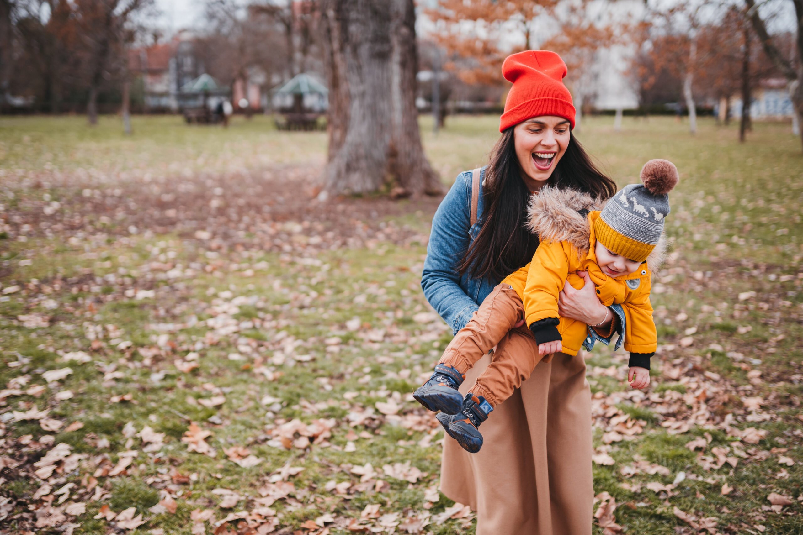 Mom and baby boy in the park