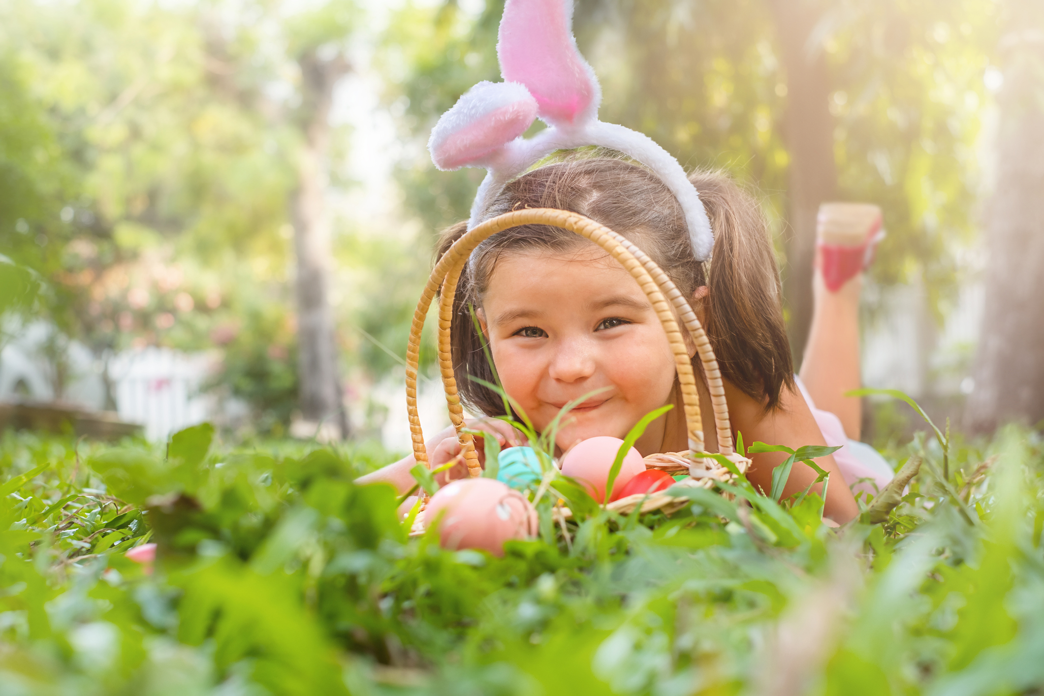 Portrait of happy child with easter basket