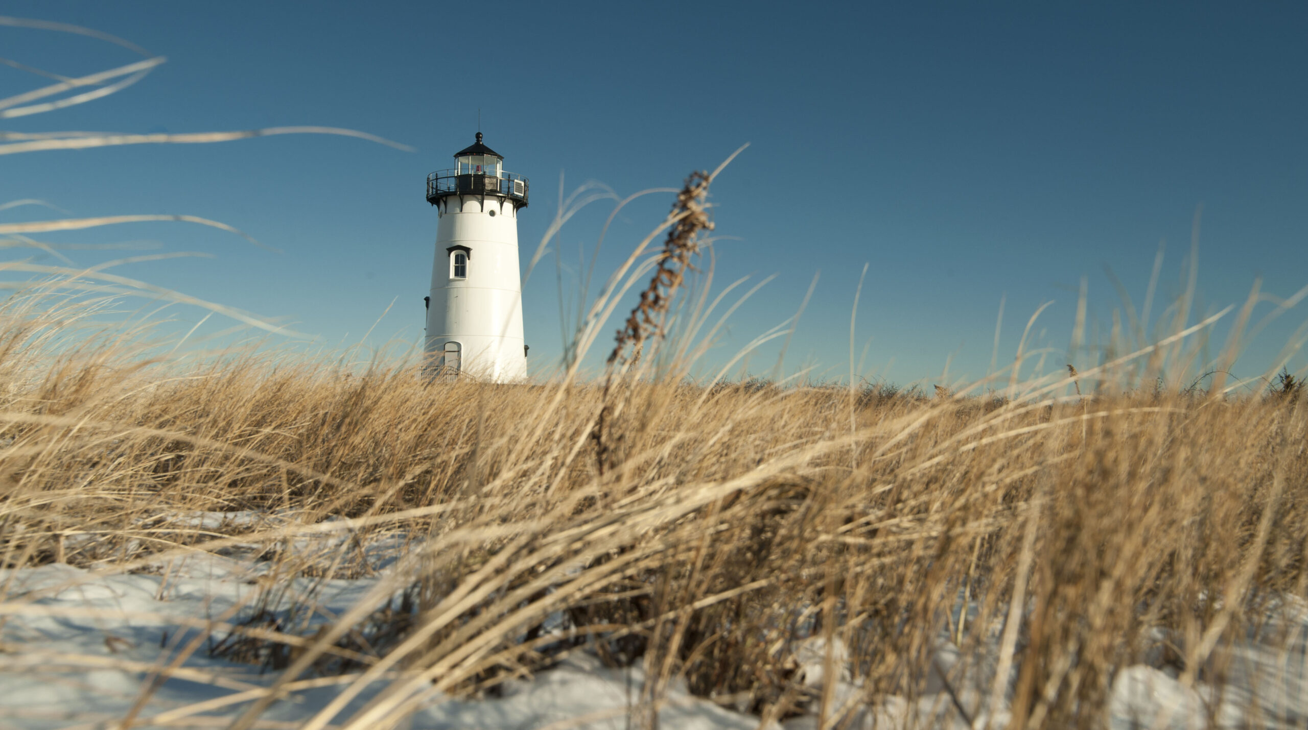 Ground level view of a lighthouse in Edgartown Cape Cod